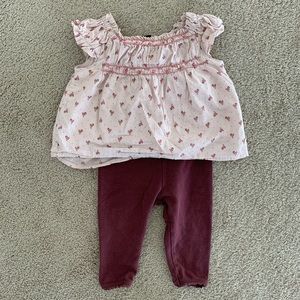 Baby Gap Floral Blouse and Maroon Leggings
